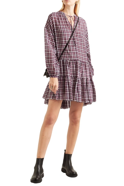 The Great The Timber Ruffled Checked Cotton Dress In Blue