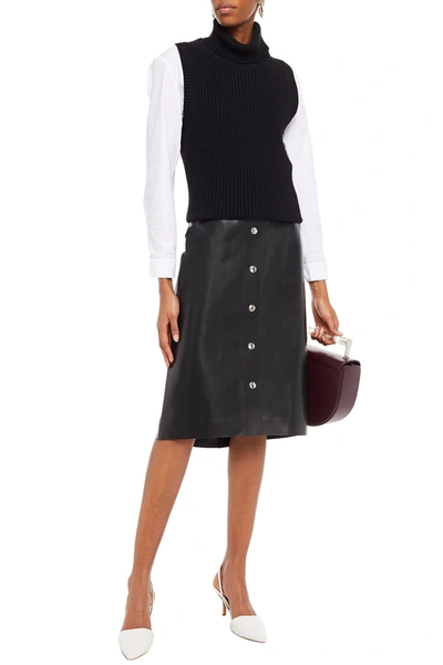 Victoria Beckham Snap-detailed Leather Skirt In Black