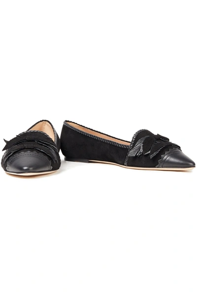 Tod's Bow-embellished Leather And Suede Point-toe Flats In Black