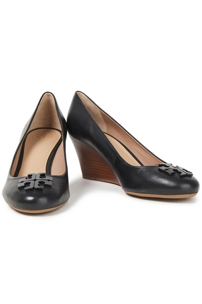 Tory Burch Lowell Logo-appliquéd Leather Wedge Pumps In Black | ModeSens