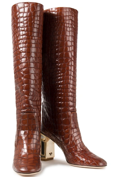 Tory Burch Jessa Croc-effect Leather Knee Boots In Brown | ModeSens