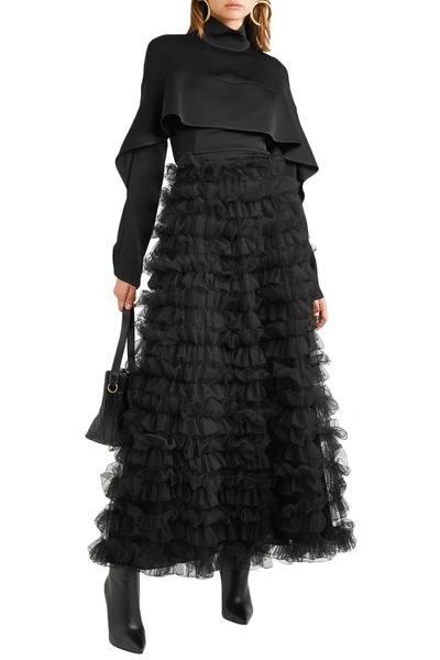Valentino Tiered Ruffled Chiffon Maxi Skirt In Black