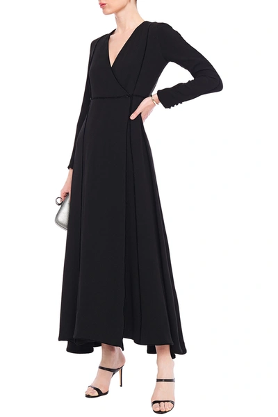 Valentino Velvet-trimmed Crepe Maxi Wrap Dress In Black