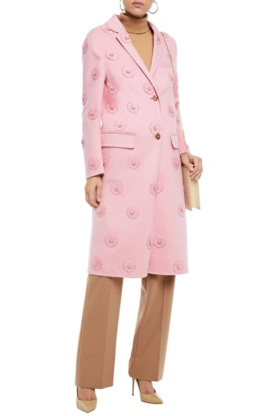 Valentino Floral-appliquéd Wool And Cashmere-blend Coat In Pink