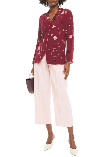 Valentino Embellished Silk Crepe De Chine Shirt In Burgundy