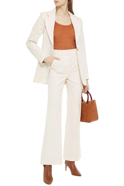 Vanessa Bruno Echalas Herringbone Cotton High-rise Bootcut Trousers In Ivory