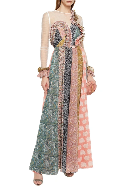Zimmermann Ninety-six Spliced Tulle-paneled Ruffled Printed Plissé-organza Maxi Dress In Multicolor