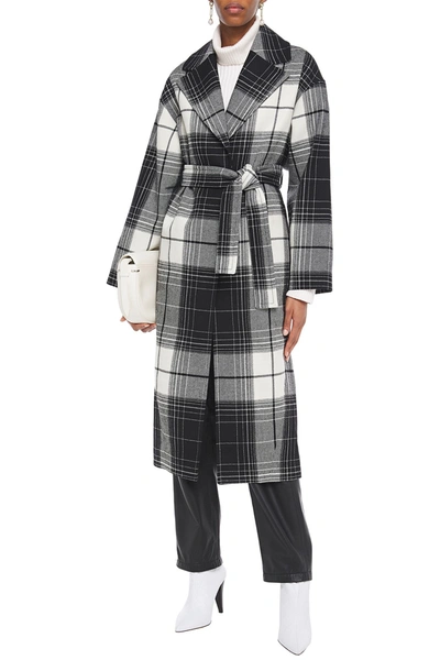 Zimmermann Belted Checked Wool-blend Coat In Black