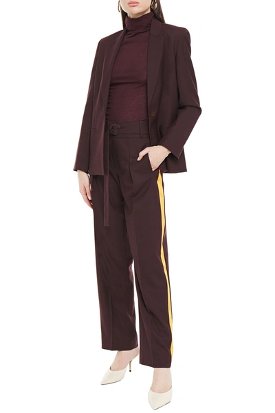 Victoria Victoria Beckham Striped Twill Straight-leg Pants In Grape