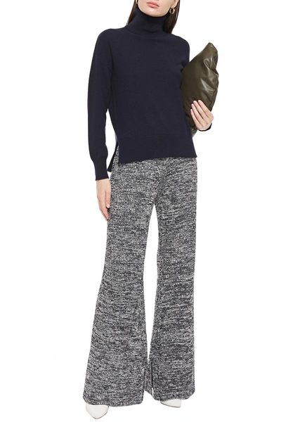 Victoria Victoria Beckham Marled Ribbed-knit Flared Trousers In Grey