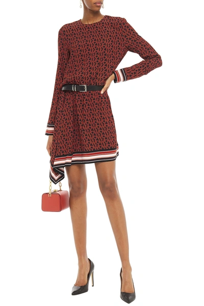 Victoria Beckham Asymmetric Printed Crepe Mini Dress In Black