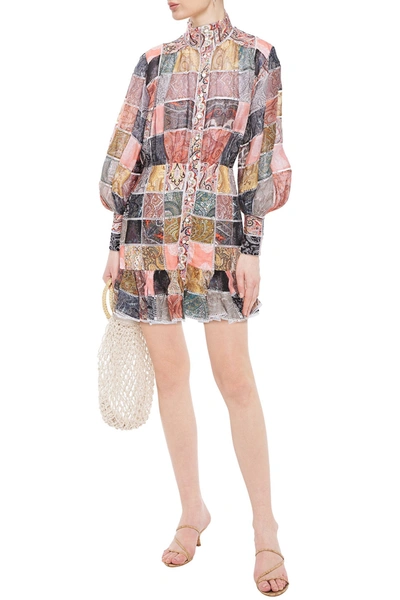 Zimmermann Ninety-six Patchwork-effect Printed Linen And Silk-blend Gauze Mini Dress In Multicolor