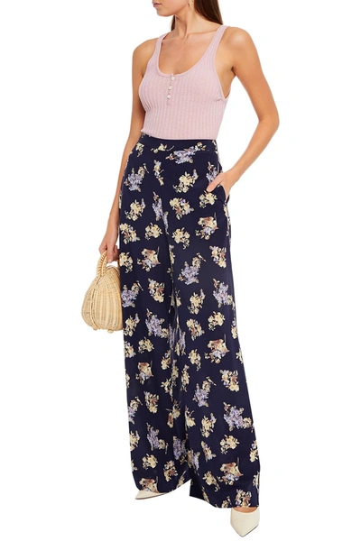 Zimmermann Sabotage Floral-print Stretch-silk Wide-leg Trousers In Navy