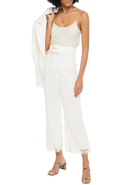 Zimmermann Super Eight Belted Guipure Lace Kick-flare Pants In White