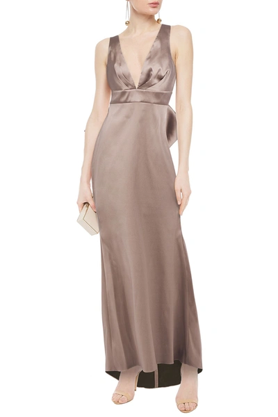 Sachin & Babi Bow-embellished Pleated Satin-twill Gown In Neutrals