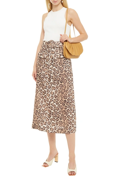 Zimmermann Bonita Safari Belted Leopard-print Linen Midi Skirt In Animal Print