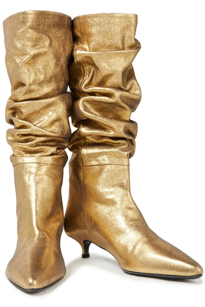Zimmermann Gathered Metallic Leather Boots In Gold