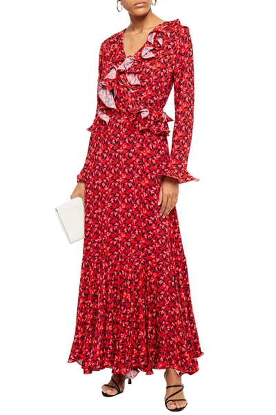 Gül Hürgel Ruffled Floral-print Woven Maxi Dress In Red