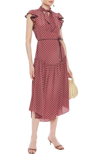 Zimmermann Espionage Flutter Tie-neck Polka-dot Silk Crepe De Chine Midi Dress In Antique Rose