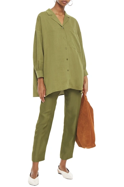 American Vintage Oversized Cotton And Wool-blend Twill Shirt In Green