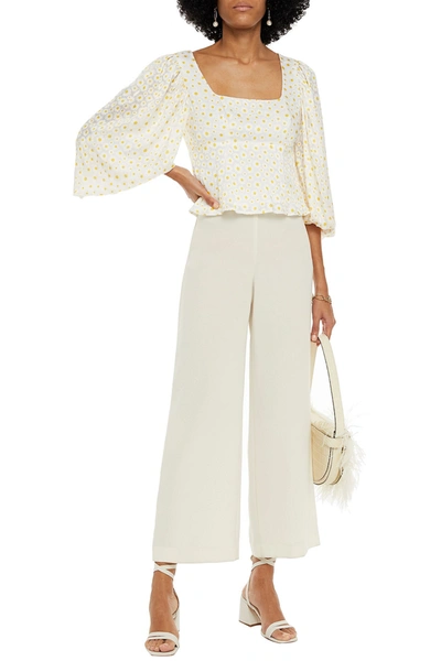 Staud Gathered Floral-jacquard Top In White