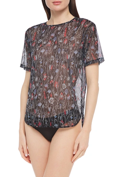 Wolford Wildflower Floral-print Stretch-tulle T-shirt In Black