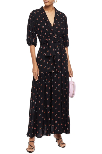 Gül Hürgel Belted Floral-print Woven Maxi Dress In Black