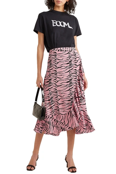 Rixo London Gracie Ruffled Printed Silk Crepe De Chine Wrap Skirt In Animal Print