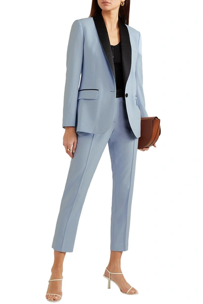 Racil Palm Beach Satin-trimmed Wool Slim-leg Trousers In Blue