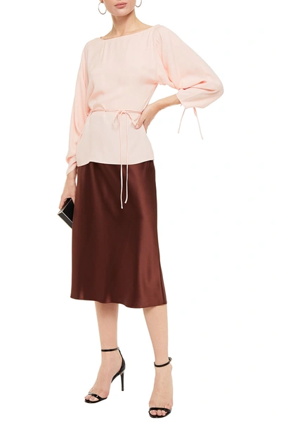 Les Héroïnes By Vanessa Cocchiaro Belted Crepe Top In Pastel Pink