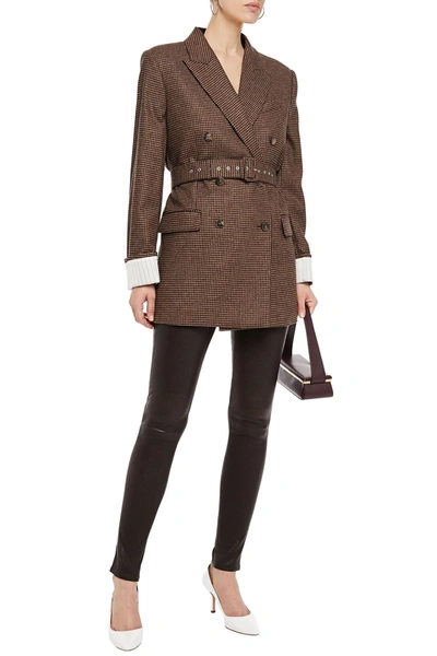 Racil Double-breasted Belted Houndstooth Wool Blazer In Brown