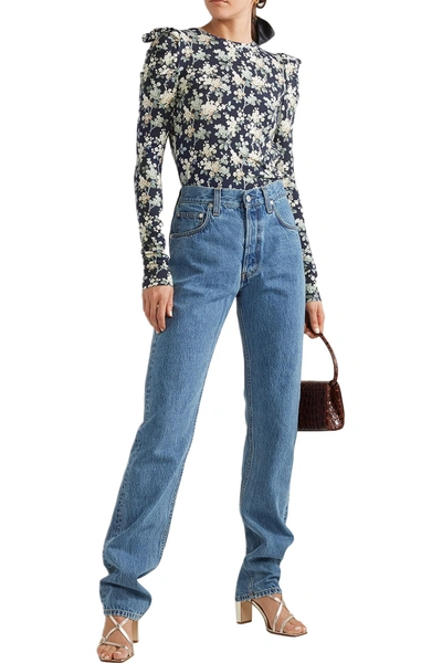 Les Rêveries Open-back Floral-print Cotton-jersey Top In Blue