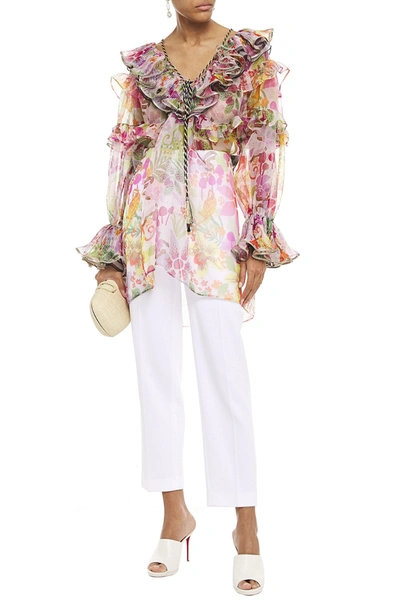 Dundas Ruffled Floral-print Silk-organza Blouse In Pastel Pink