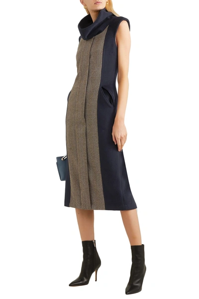 Giuliva Heritage Collection Athena Prince Of Wales Checked Wool And Cashmere-blend And Fleece Dress In Blue