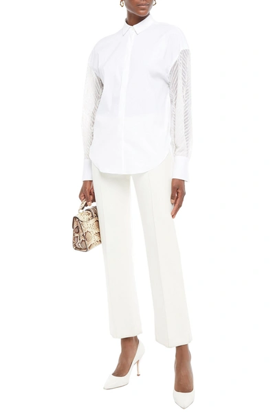 Brunello Cucinelli Embellished Organza-paneled Cotton-blend Poplin Shirt In White