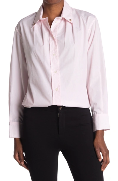 Sandro Pollie Studded Striped Cotton-poplin Shirt In Pink