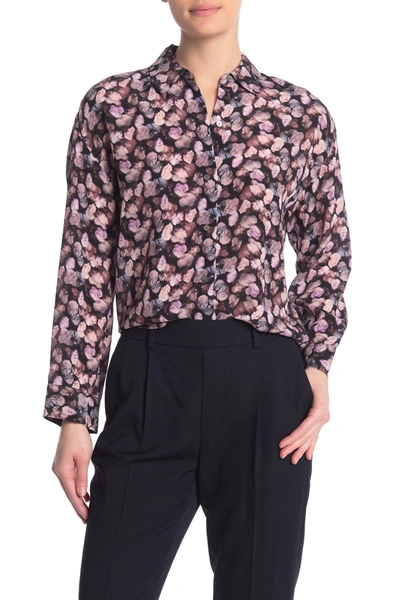 Vince Floral Pleated Long Sleeve Silk Shirt In Esm