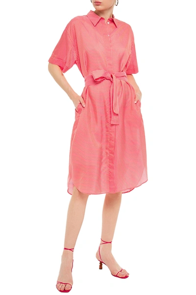 Ps By Paul Smith Belted Gingham Organza Midi Shirt Dress In Pink