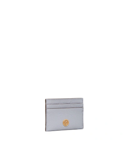 Tory Burch Robinson Card Case In Cloud Blue / Rolled Brass