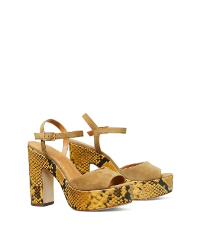 Tory Burch Mixed-materials Platform Sandal In Alce / Gold Crest