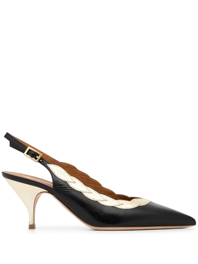 Tory Burch Snake-effect And Smooth Leather Slingback Pumps In Perfect Black/light Gold