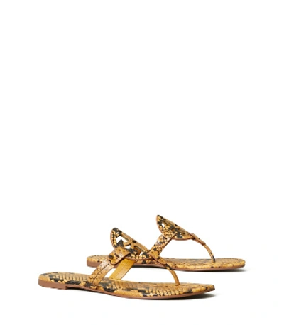 Tory Burch Miller Sandal, Embossed Leather In Gold Crest Warm Roccia