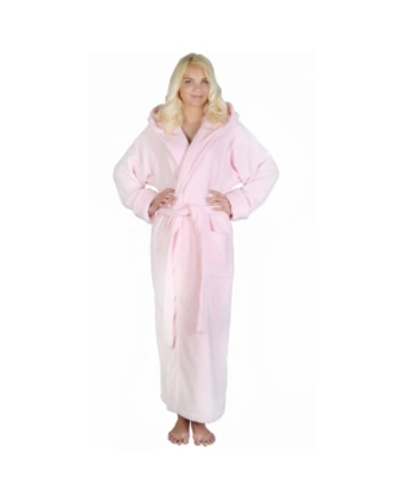 Arus Women's Ankle Length Hooded, Low Twist, Soft Turkish Cotton Bathrobe In Pink