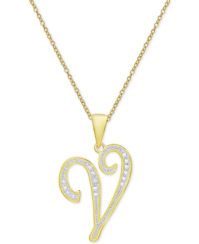 Macy's Diamond Accent Script 18" Initial Pendant Necklace In Silver Plate, Gold Plate & Rose Gold Plate In V,gold