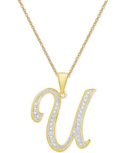 Macy's Diamond Accent Script 18" Initial Pendant Necklace In Silver Plate, Gold Plate & Rose Gold Plate In D,gold
