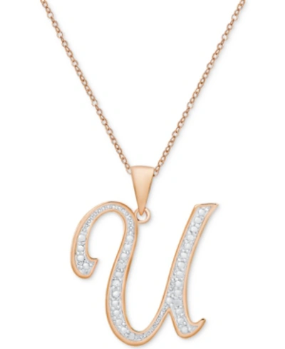 Macy's Diamond Accent Script 18" Initial Pendant Necklace In Silver Plate, Gold Plate & Rose Gold Plate In U,rose Gold