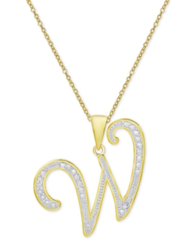 Macy's Diamond Accent Script 18" Initial Pendant Necklace In Silver Plate, Gold Plate & Rose Gold Plate In W,gold