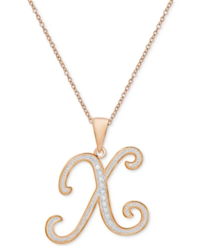 Macy's Diamond Accent Script 18" Initial Pendant Necklace In Silver Plate, Gold Plate & Rose Gold Plate In X,rose Gold