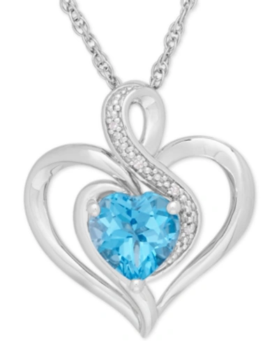 Macy's Kids' Birthstone Gemstone & Diamond Accent Heart Pendant Necklace In Sterling Silver In Blue Topaz
