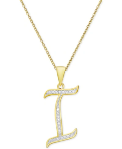 Macy's Diamond Accent Script 18" Initial Pendant Necklace In Silver Plate, Gold Plate & Rose Gold Plate In I,gold
